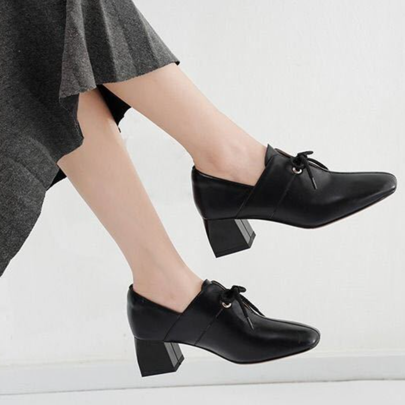 Women's Square Toe Block Heel Shoes –Soft Leather Material, Padded Insole, Breathable Lining, Non-Slip Chunky Heel,Perfect For Office Wear & Formal Occasions