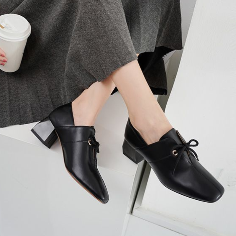 Women's Square Toe Block Heel Shoes –Soft Leather Material, Padded Insole, Breathable Lining, Non-Slip Chunky Heel,Perfect For Office Wear & Formal Occasions
