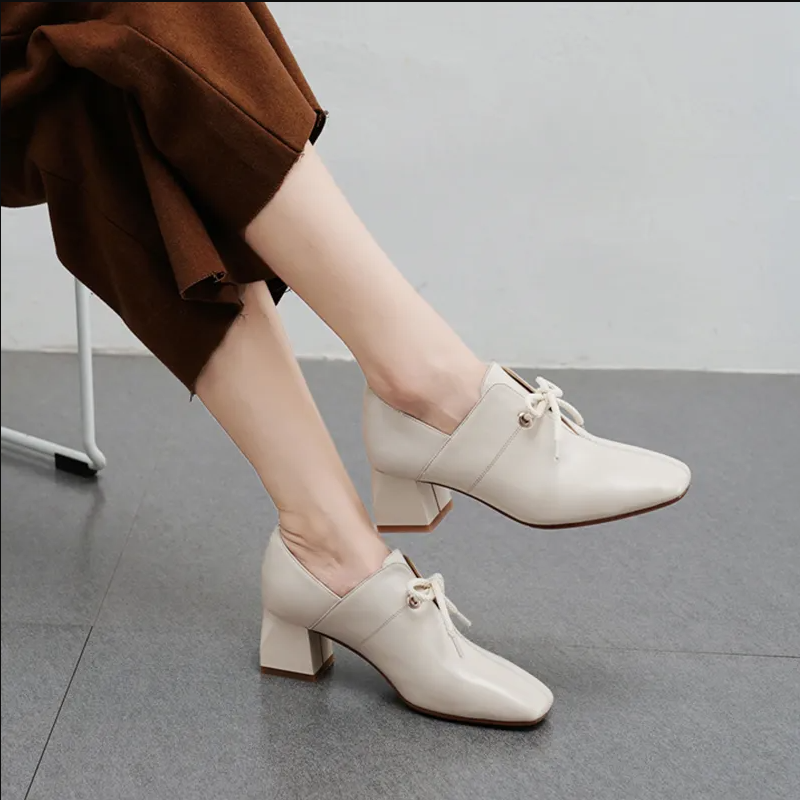 Women's Square Toe Block Heel Shoes –Soft Leather Material, Padded Insole, Breathable Lining, Non-Slip Chunky Heel,Perfect For Office Wear & Formal Occasions