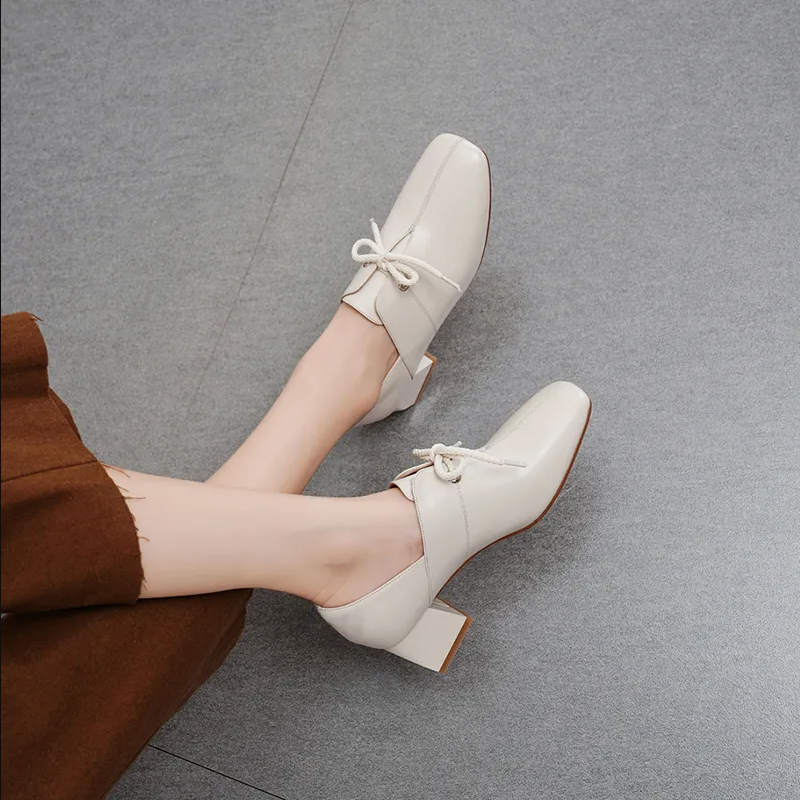 Women's Square Toe Block Heel Shoes –Soft Leather Material, Padded Insole, Breathable Lining, Non-Slip Chunky Heel,Perfect For Office Wear & Formal Occasions