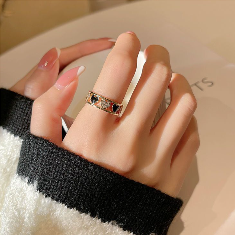 Fashion Women Jewelry  Rings Love micro inlaid Japanese ring for women ins fashion light luxury niche design index finger ring opening adjustable ring