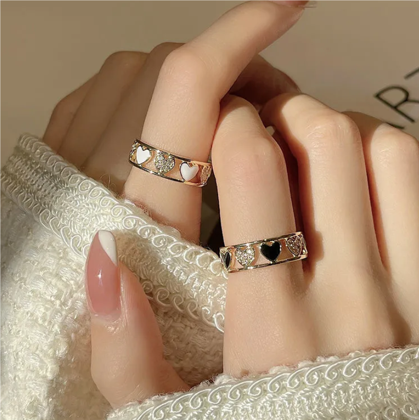 Fashion Women Jewelry  Rings Love micro inlaid Japanese ring for women ins fashion light luxury niche design index finger ring opening adjustable ring
