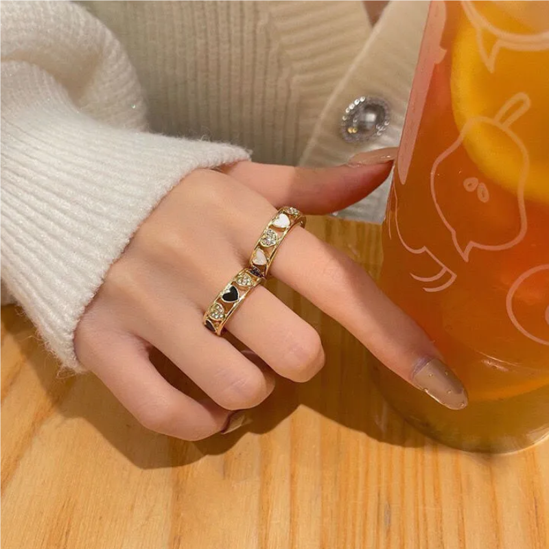 Fashion Women Jewelry  Rings Love micro inlaid Japanese ring for women ins fashion light luxury niche design index finger ring opening adjustable ring