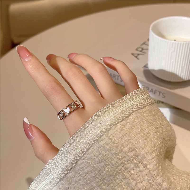 Fashion Women Jewelry  Rings Love micro inlaid Japanese ring for women ins fashion light luxury niche design index finger ring opening adjustable ring