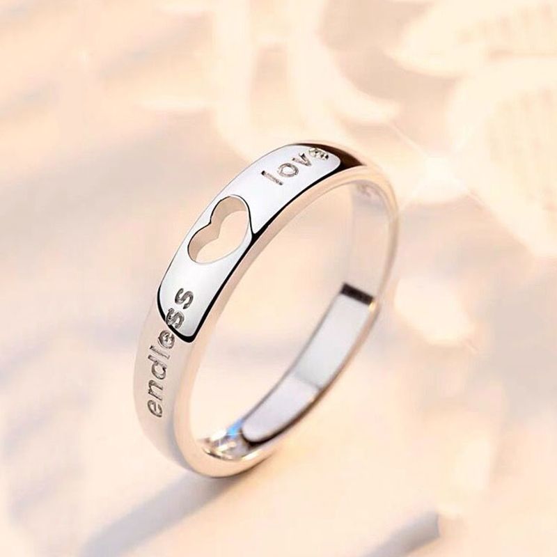 2 Pieces Couple Ring Set Men and Women Hollow Heart Shape Diamond Ring Jewelry Ring Wedding Valentine's Day Gift Adjustable Ring Diamond Style