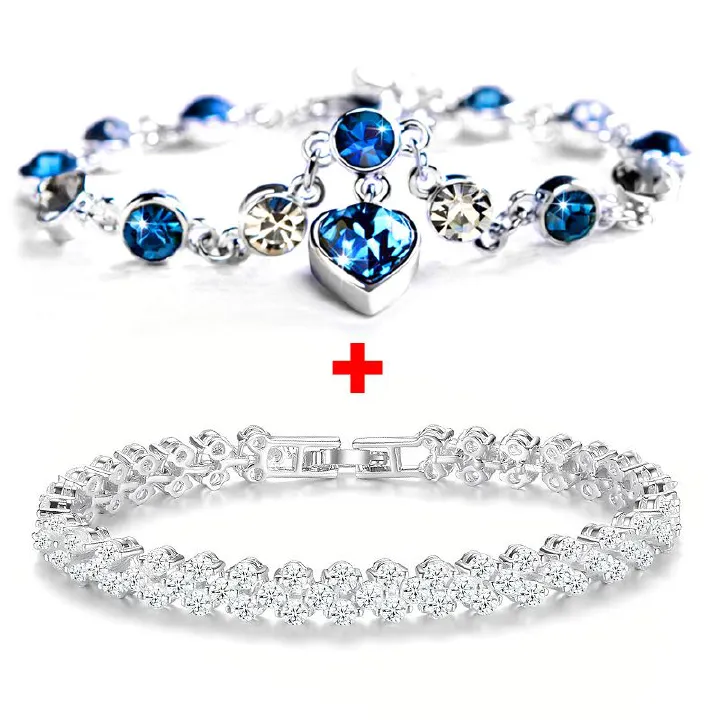 2 Pack Crystal Diamond Women's Bracelet Fashion Bracelet Jewelry Roman Bracelet Women Zircon Crystal New Style Bracelet Diamond Fashion Jewelry Full Diamond