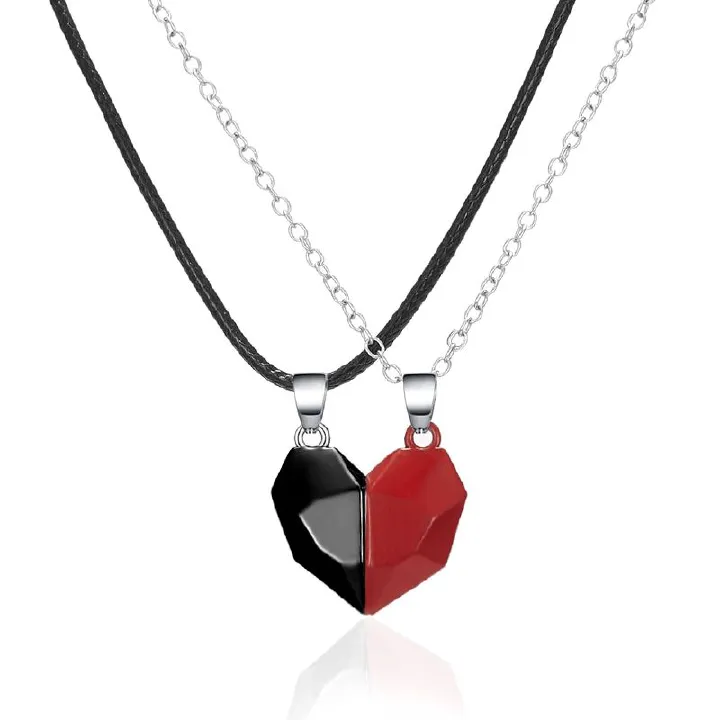 2 Pieces Of Love Magnet Necklace For Couples, Simple Wishing Stone Splicing Pendant, Male And Female Jewelry Clavicle Chain