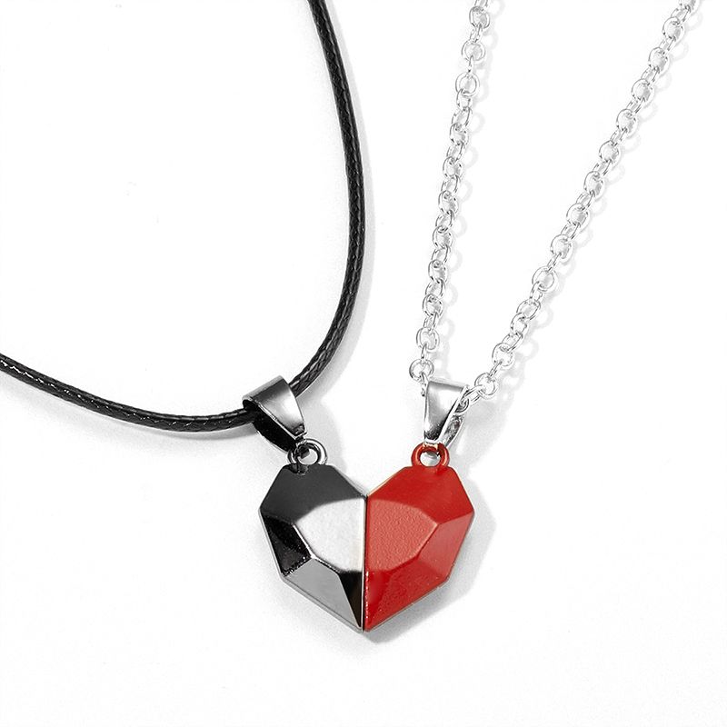 2 Pieces Of Love Magnet Necklace For Couples, Simple Wishing Stone Splicing Pendant, Male And Female Jewelry Clavicle Chain