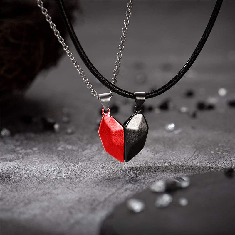 2 Pieces Of Love Magnet Necklace For Couples, Simple Wishing Stone Splicing Pendant, Male And Female Jewelry Clavicle Chain
