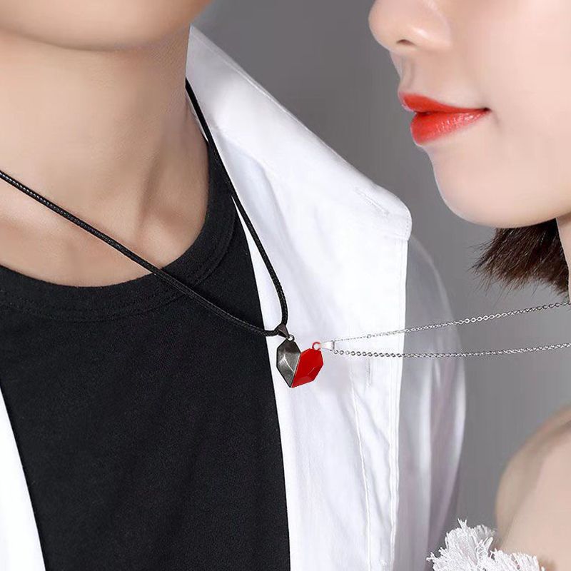 2 Pieces Of Love Magnet Necklace For Couples, Simple Wishing Stone Splicing Pendant, Male And Female Jewelry Clavicle Chain