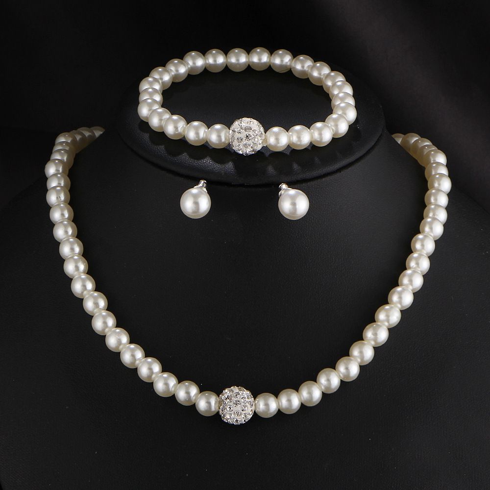 3-Piece Imitation Pearl Necklace Bracelet Earrings Women's Fashion Personality Necklace Jewelry Bridal Accessories Gift Party