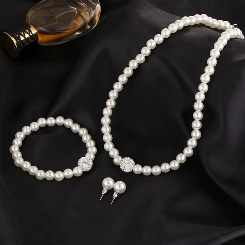 3-Piece Imitation Pearl Necklace Bracelet Earrings Women's Fashion Personality Necklace Jewelry Bridal Accessories Gift Party