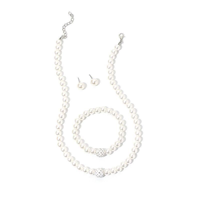 3-Piece Imitation Pearl Necklace Bracelet Earrings Women's Fashion Personality Necklace Jewelry Bridal Accessories Gift Party