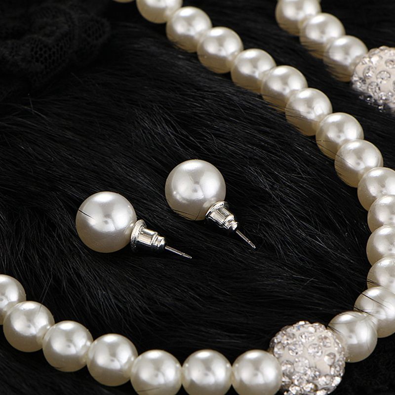 3-Piece Imitation Pearl Necklace Bracelet Earrings Women's Fashion Personality Necklace Jewelry Bridal Accessories Gift Party