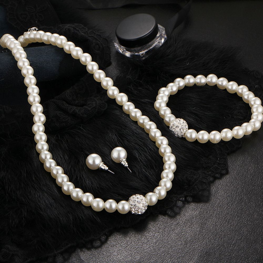 3-Piece Imitation Pearl Necklace Bracelet Earrings Women's Fashion Personality Necklace Jewelry Bridal Accessories Gift Party
