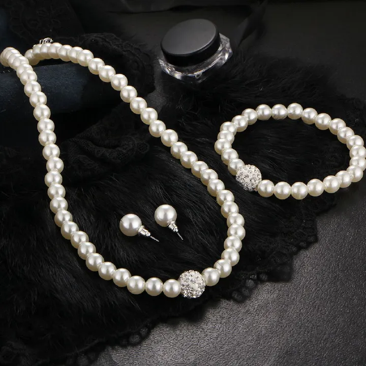 3-Piece Imitation Pearl Necklace Bracelet Earrings Women's Fashion Personality Necklace Jewelry Bridal Accessories Gift Party