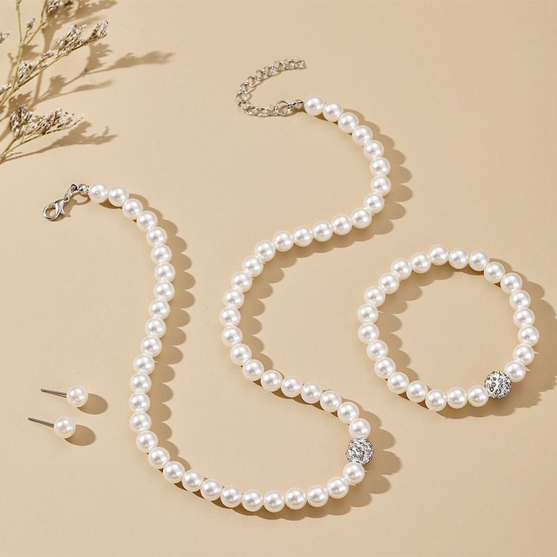 3-Piece Imitation Pearl Necklace Bracelet Earrings Women's Fashion Personality Necklace Jewelry Bridal Accessories Gift Party