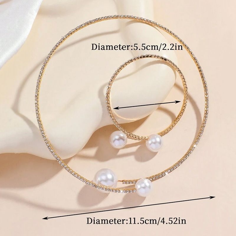3-Piece Set Of Fashionable Women's Personalized Birthday Gift Gold Simple Bridal Jewelry Elegant Shiny Rhinestone Pearl Necklace Earrings Bracelet