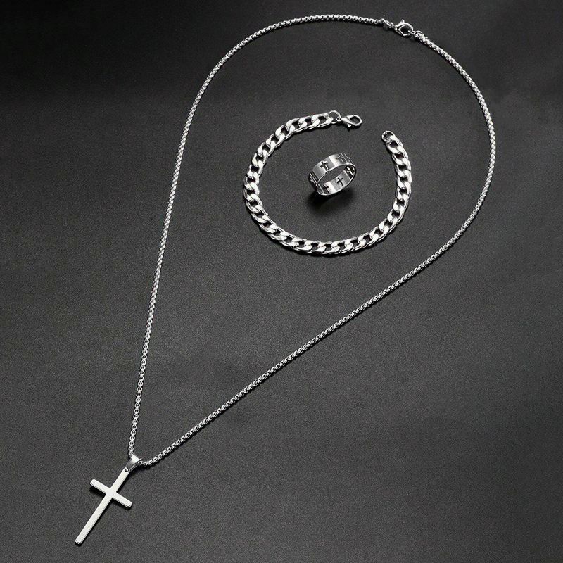 3-Piece Hip-Hop Necklace Trend Jewelry Fashion Men's Personalized Gift Cross Men And Women Necklace Ring Bracelet Clavicle Chain