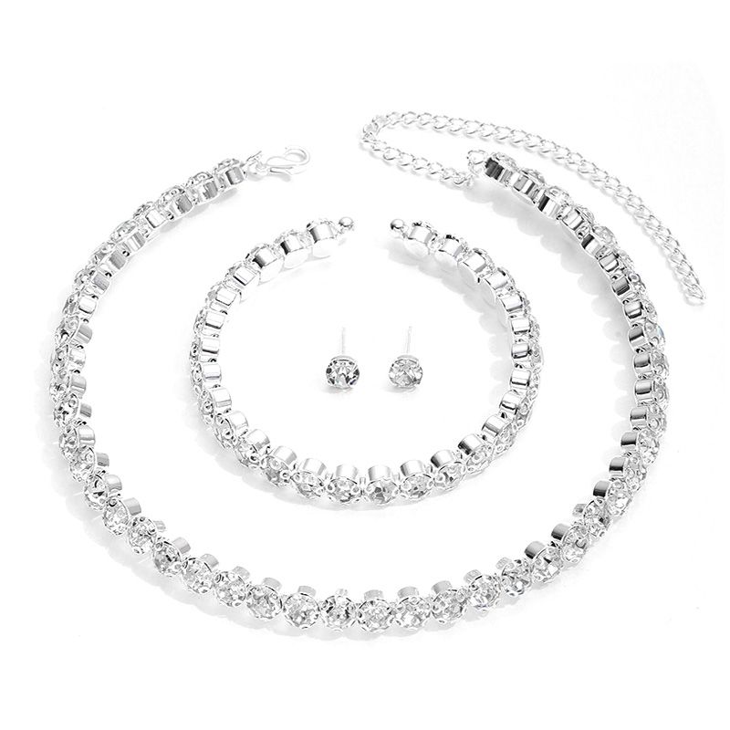 3-Piece Set Women's Fashion Necklace Bracelet Earrings Set Rhinestone Shiny Jewelry Necklace Set Girls Bridal Jewelry Jewelry Gift