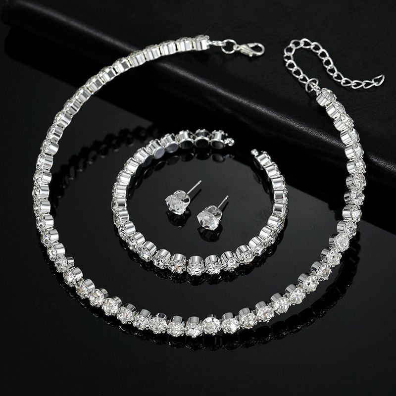 3-Piece Set Women's Fashion Necklace Bracelet Earrings Set Rhinestone Shiny Jewelry Necklace Set Girls Bridal Jewelry Jewelry Gift