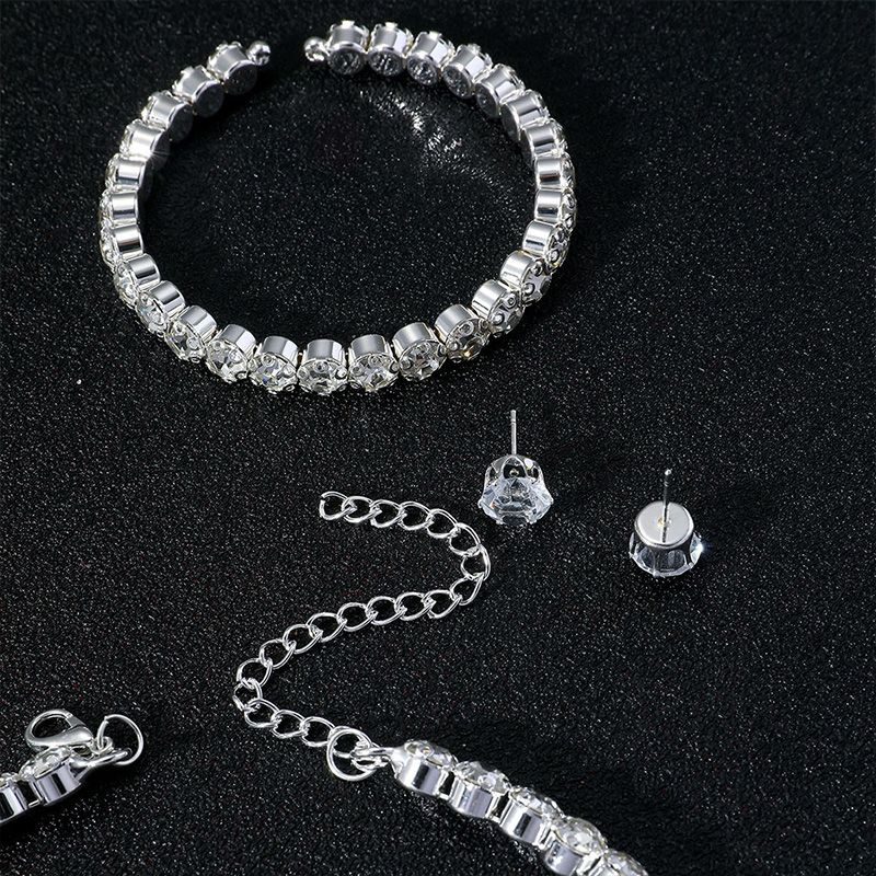 3-Piece Set Women's Fashion Necklace Bracelet Earrings Set Rhinestone Shiny Jewelry Necklace Set Girls Bridal Jewelry Jewelry Gift