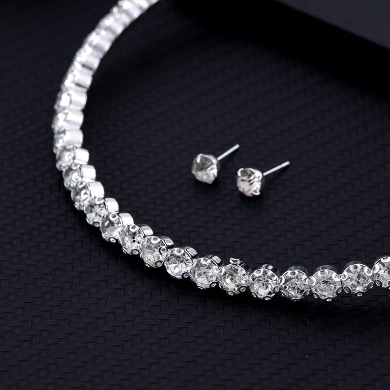 3-Piece Set Women's Fashion Necklace Bracelet Earrings Set Rhinestone Shiny Jewelry Necklace Set Girls Bridal Jewelry Jewelry Gift