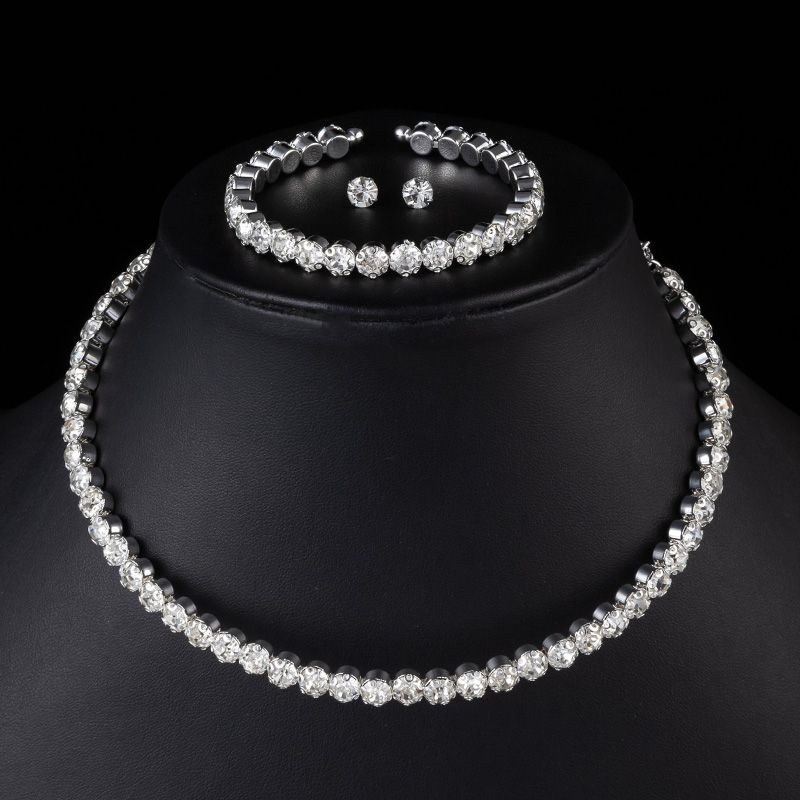 3-Piece Set Women's Fashion Necklace Bracelet Earrings Set Rhinestone Shiny Jewelry Necklace Set Girls Bridal Jewelry Jewelry Gift
