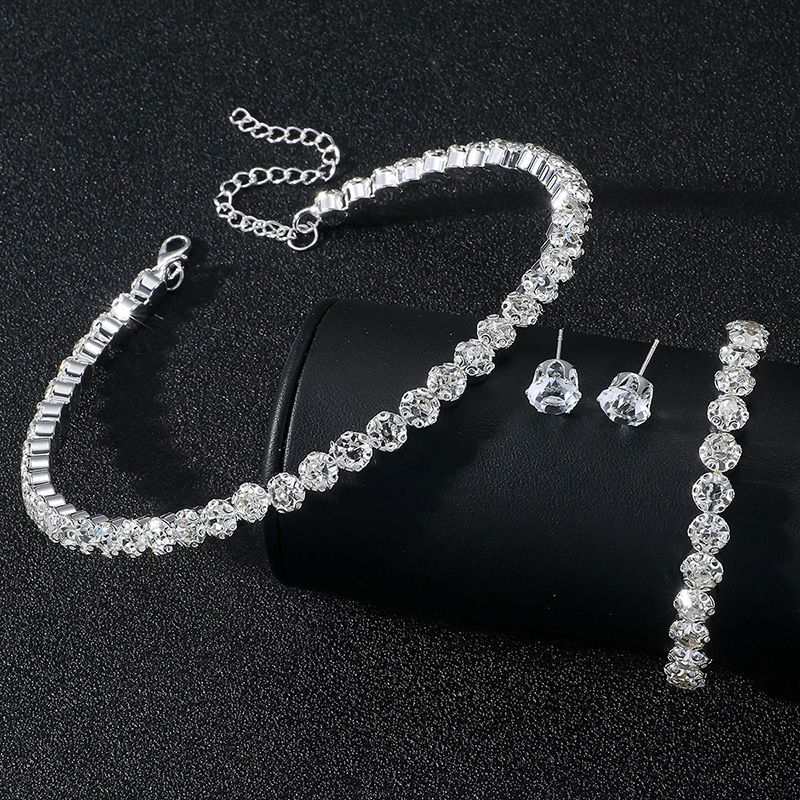 3-Piece Set Women's Fashion Necklace Bracelet Earrings Set Rhinestone Shiny Jewelry Necklace Set Girls Bridal Jewelry Jewelry Gift
