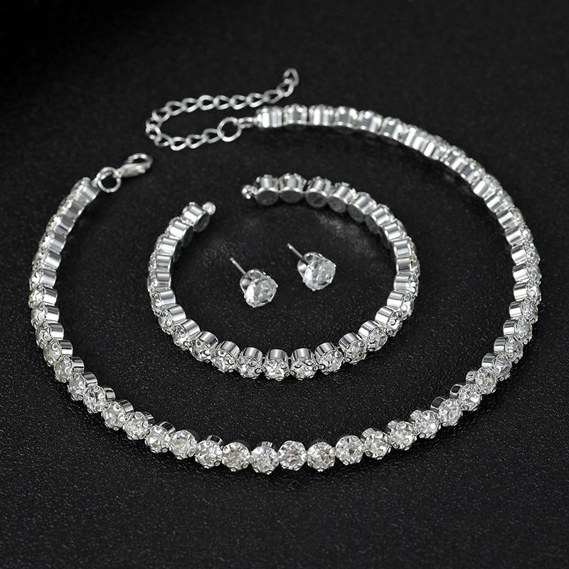 3-Piece Set Women's Fashion Necklace Bracelet Earrings Set Rhinestone Shiny Jewelry Necklace Set Girls Bridal Jewelry Jewelry Gift