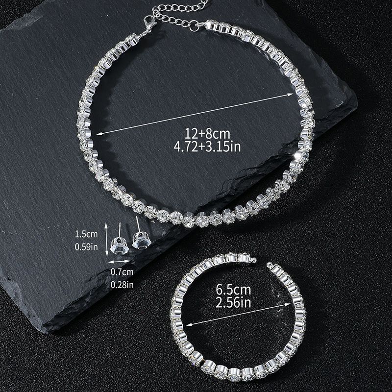 3-Piece Set Women's Fashion Necklace Bracelet Earrings Set Rhinestone Shiny Jewelry Necklace Set Girls Bridal Jewelry Jewelry Gift