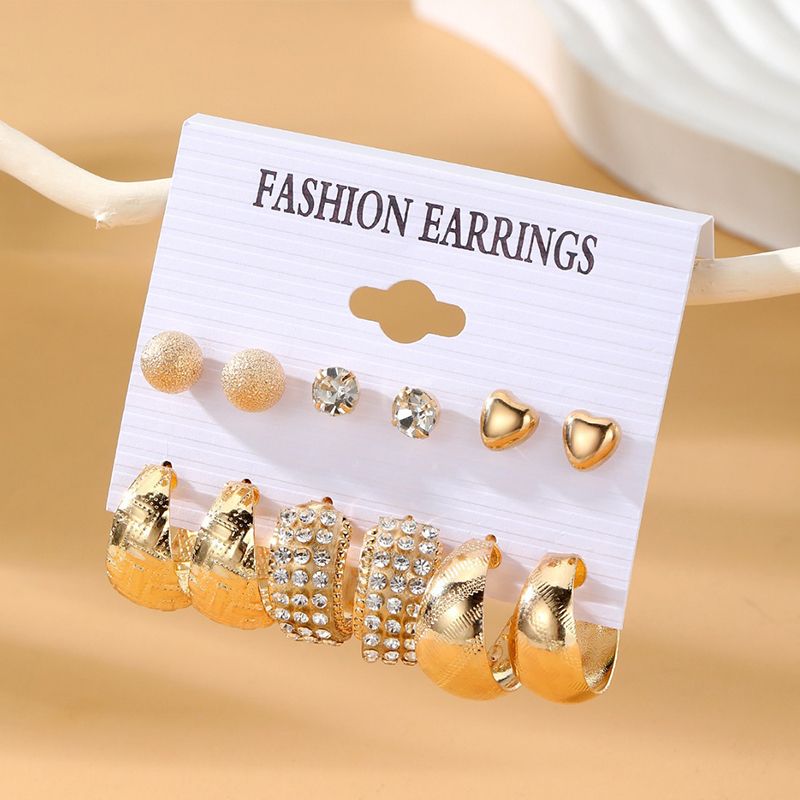 6 Pairs/Pack Women'S Fashion Personality Literary Creative Love Metal Earrings Retro Geometric Hammered Pattern Earrings Set Combination Jewelry Birthday Gift Diamond Earrings