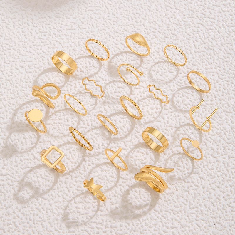 21 pieces/set Women's Fashion Personalized Snake Butterfly Multi-jointed Ring Animal Retro Men's and Women's Ring Set Combination Jewelry Birthday Gift Ring