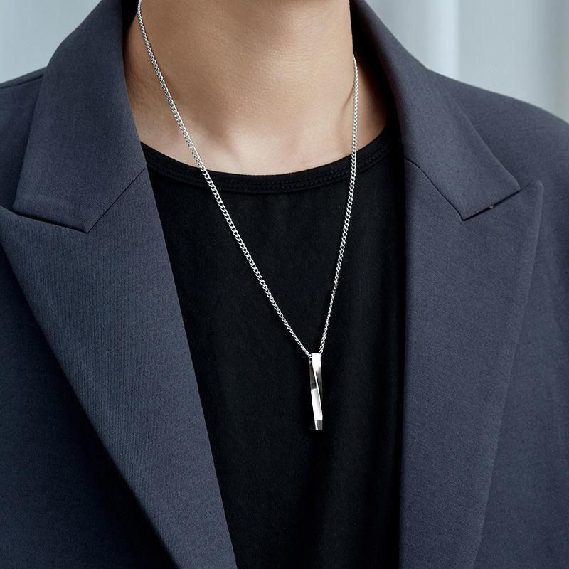 Men's Double-Layer Cuban Necklace Hip-Hop Fashion Casual Personality Geometric Twisted Long Pendant New All-Match Fashion Light Luxury Metal Feel