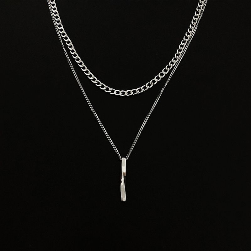 Men's Double-Layer Cuban Necklace Hip-Hop Fashion Casual Personality Geometric Twisted Long Pendant New All-Match Fashion Light Luxury Metal Feel