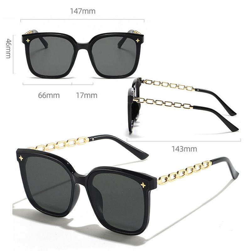 Sunglasses Women Fashion Accessories Chain Leg Sunglasses Casual Large Frame Trendy High-end Women Retro Fashion Accessories New Style Square Large Frame Sunglasses