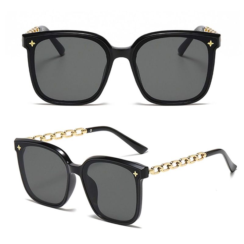 Sunglasses Women Fashion Accessories Chain Leg Sunglasses Casual Large Frame Trendy High-end Women Retro Fashion Accessories New Style Square Large Frame Sunglasses