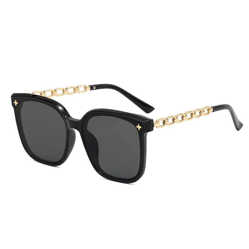 Sunglasses Women Fashion Accessories Chain Leg Sunglasses Casual Large Frame Trendy High-end Women Retro Fashion Accessories New Style Square Large Frame Sunglasses