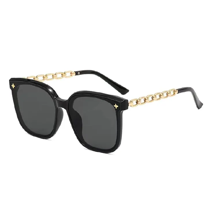 Sunglasses Women Fashion Accessories Chain Leg Sunglasses Casual Large Frame Trendy High-end Women Retro Fashion Accessories New Style Square Large Frame Sunglasses