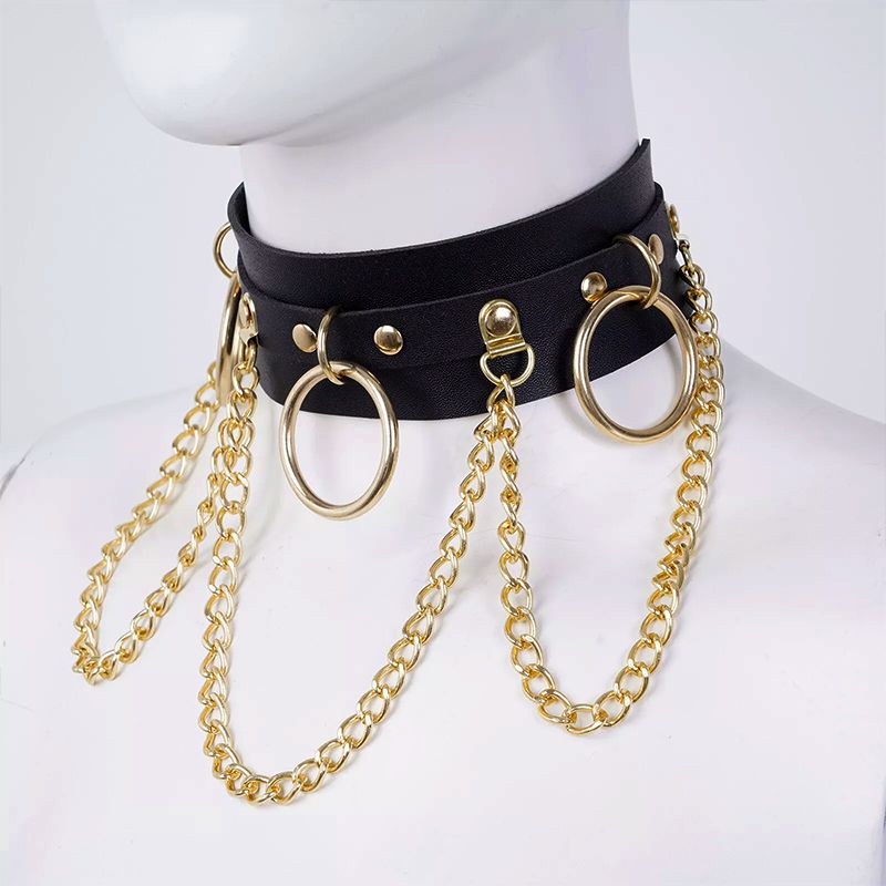 Women's Fashion Accessories Pu Leather Neck Chain Necklace Nightclub Round Ring Chain Trendy Personality High-End Women'S Accessories New Style Necklace Chokers