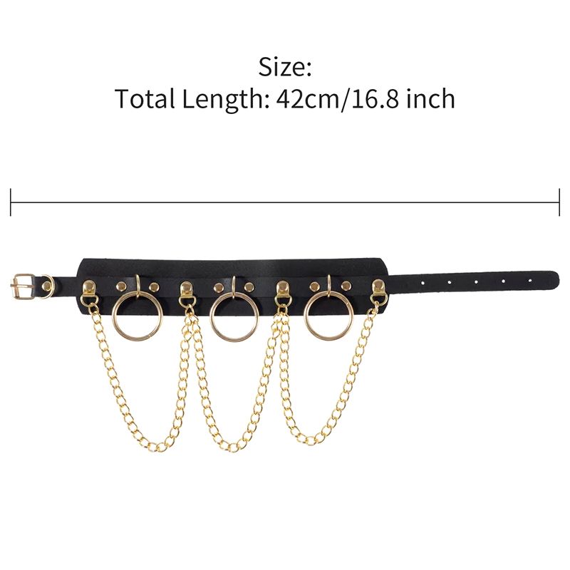 Women's Fashion Accessories Pu Leather Neck Chain Necklace Nightclub Round Ring Chain Trendy Personality High-End Women'S Accessories New Style Necklace Chokers