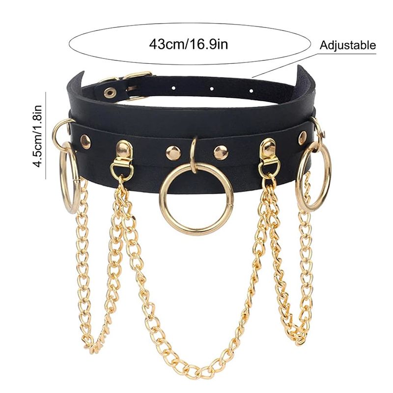 Women's Fashion Accessories Pu Leather Neck Chain Necklace Nightclub Round Ring Chain Trendy Personality High-End Women'S Accessories New Style Necklace Chokers