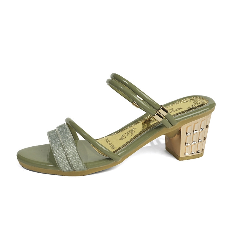 Fairy Style Two-Wear Fish Mouth One-Line Women's Open Toe Fashionable Versatile New Sandals Thick Slippers Rhinestone High Heels