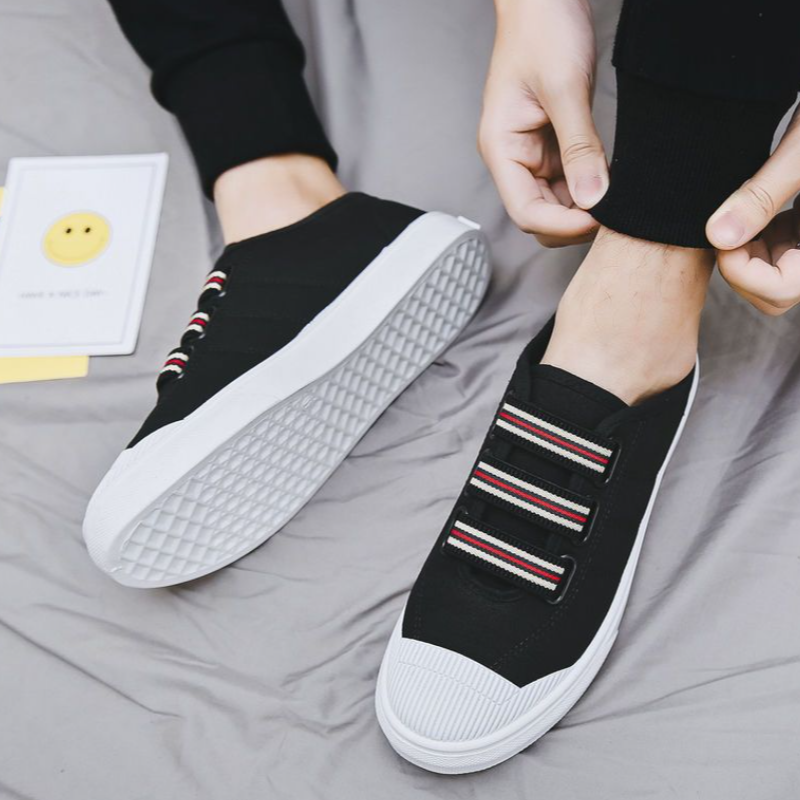 Men's Slip-On Canvas Shoes –Canvas Material, No-Lace Elastic Strap Design, Padded Insole,Lightweight Construction,Perfect For Streetwear & Daily Commute