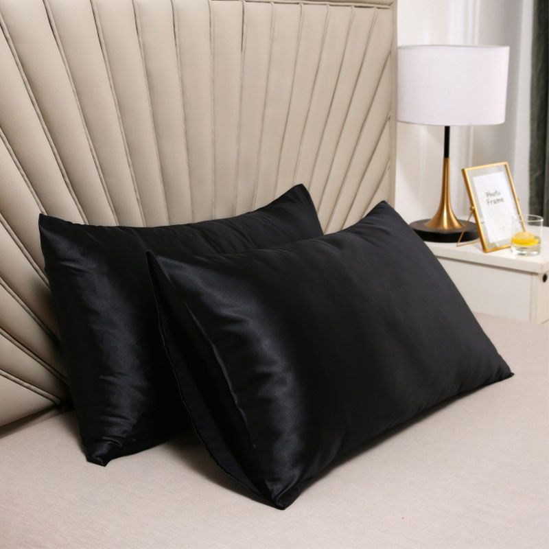 Pillowcase 2 pieces (a pair) washed silk single product pocket pillowcase imitation silk envelope pillowcase satin pillowcase imitation silk pillowcase Black,50*75 CM【2 pieces】