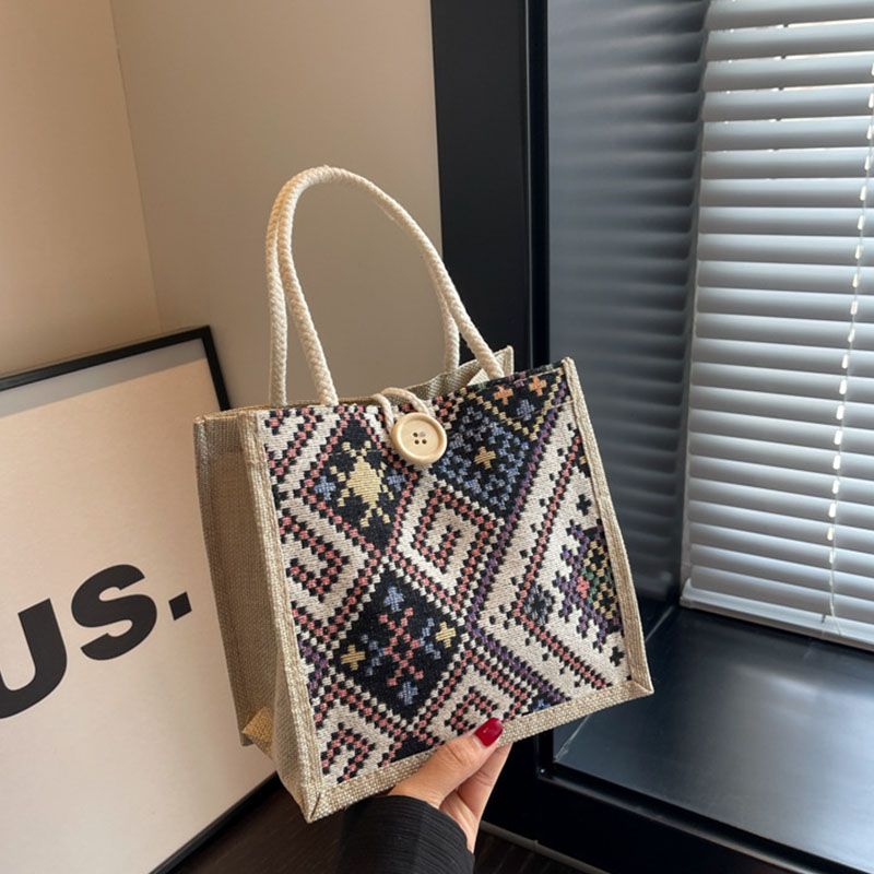 Women'S Bags Top-Handle Bags National Style Canvas Bag Women'S New Fashion Outing Portable Linen Lunch Box Lunch Bag Hand-Held Mommy Bag Handbag