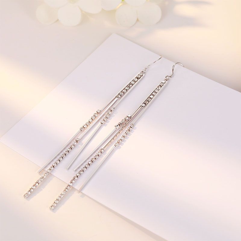 Fashion Women Jewelry Earrings Long Style, Slimming Face, Exaggerated Long Earrings With Sparkling Rhinestones, Tassels, Exquisite And Super Fairy Earrings