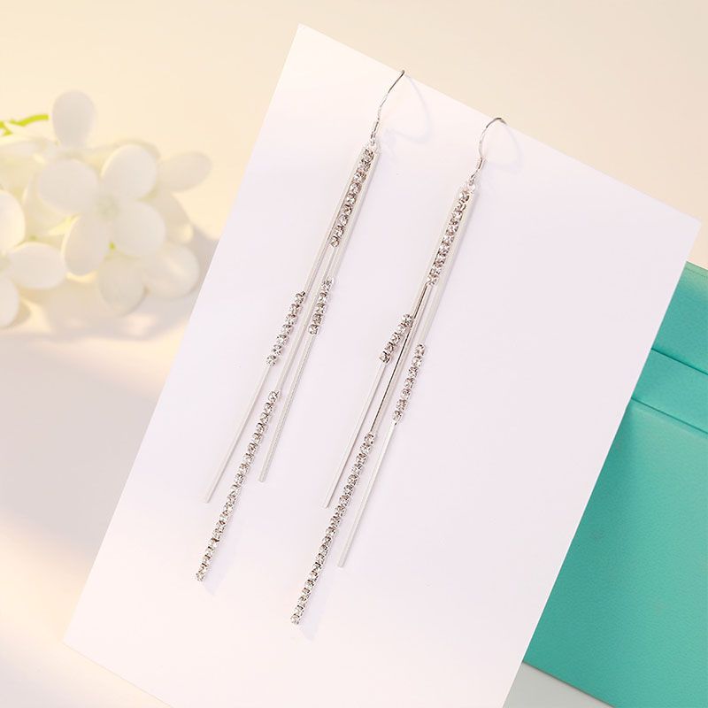 Fashion Women Jewelry Earrings Long Style, Slimming Face, Exaggerated Long Earrings With Sparkling Rhinestones, Tassels, Exquisite And Super Fairy Earrings
