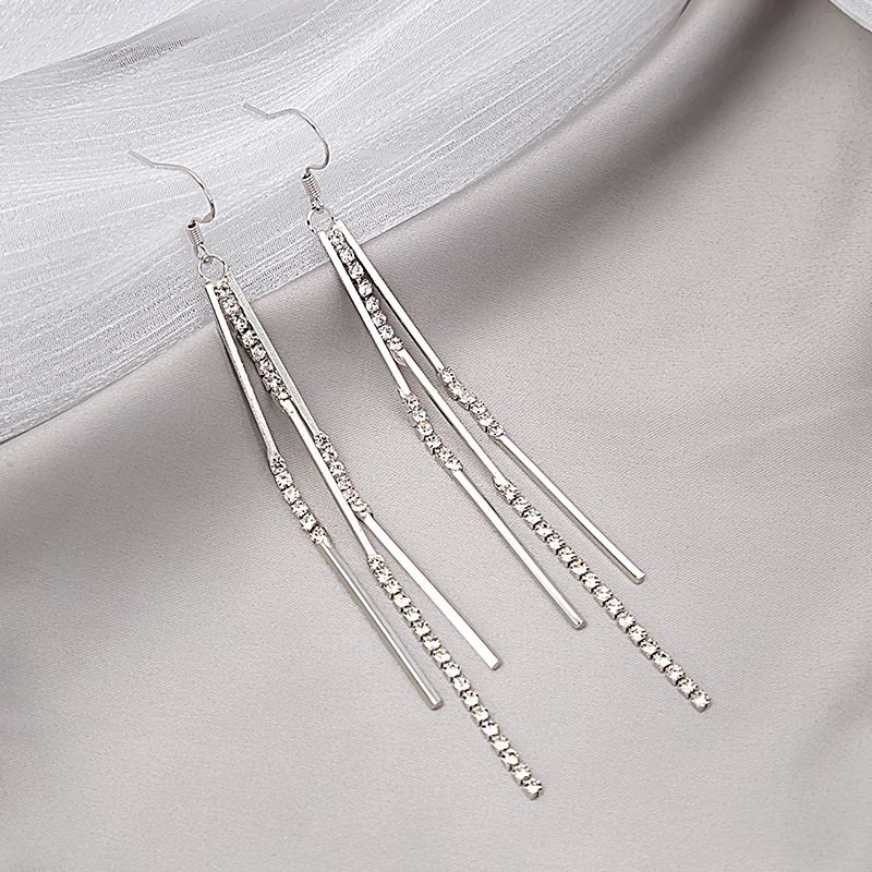 Fashion Women Jewelry Earrings Long Style, Slimming Face, Exaggerated Long Earrings With Sparkling Rhinestones, Tassels, Exquisite And Super Fairy Earrings