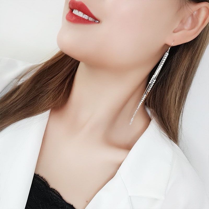 Fashion Women Jewelry Earrings Long Style, Slimming Face, Exaggerated Long Earrings With Sparkling Rhinestones, Tassels, Exquisite And Super Fairy Earrings